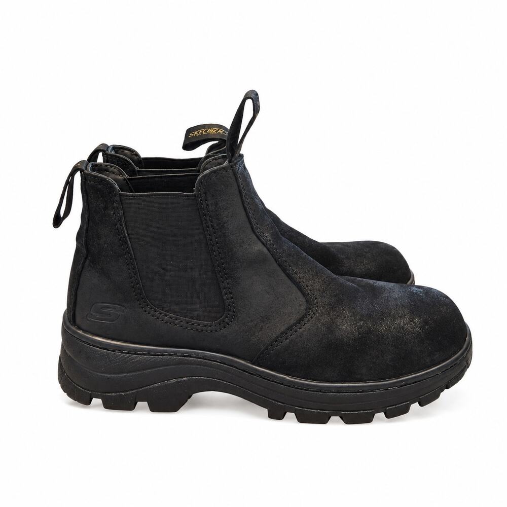 Skechers Chelsea Boots Workshire Jannit Womens 9 Black Leather Composite Toe